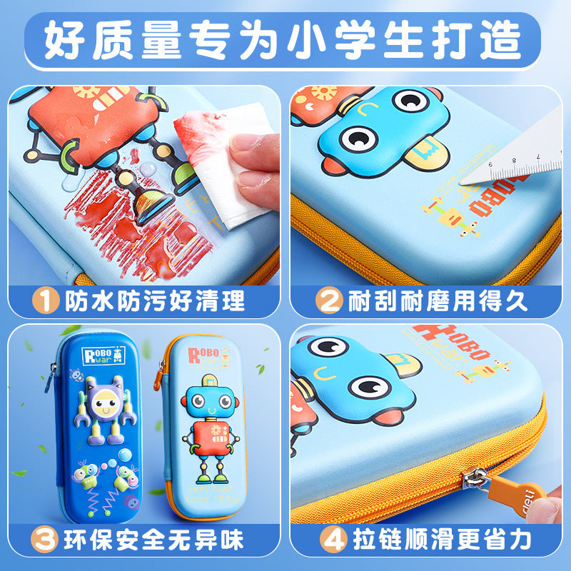 Deli EVA pencil case 3D cartoon robot large capacity pencil case girl stationery case boy girl pencil case
