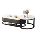 Italian light luxury oval glass coffee table living room home tea table high-end marble combination coffee table set