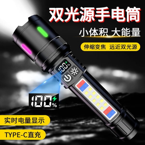 Multifunctional  explosive white laser COB work light telescopic zoom long-range strong light red and blue flash flashlight