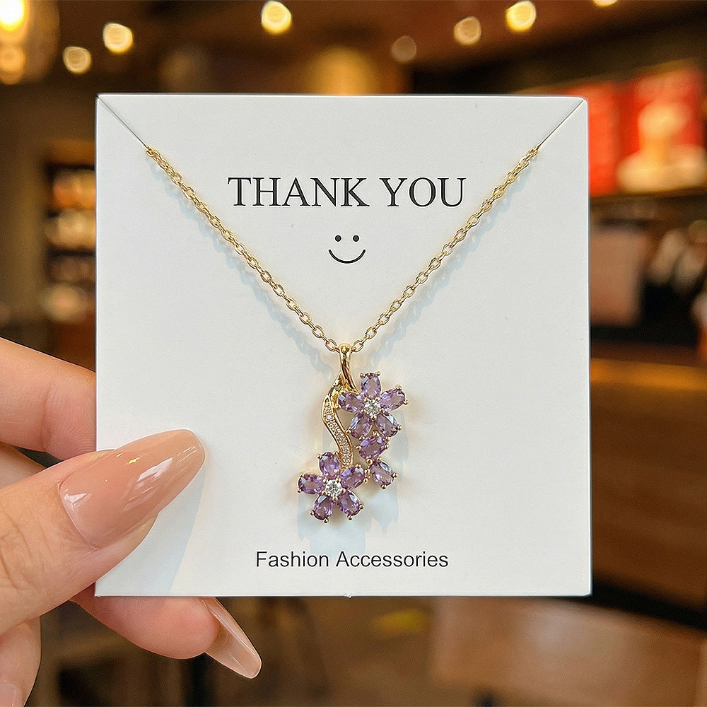 popular copper inlaid with zirconium and diamonds, flower necklace for women, accessible luxury fashion, new versatile titanium steel clavicle chain jewelry