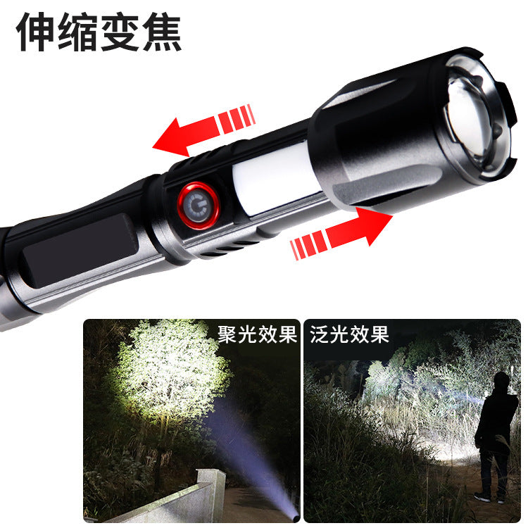 Cross-border new strong light Type-c port charging magnetic suction display side light output telescopic zoom, outdoor flashlight