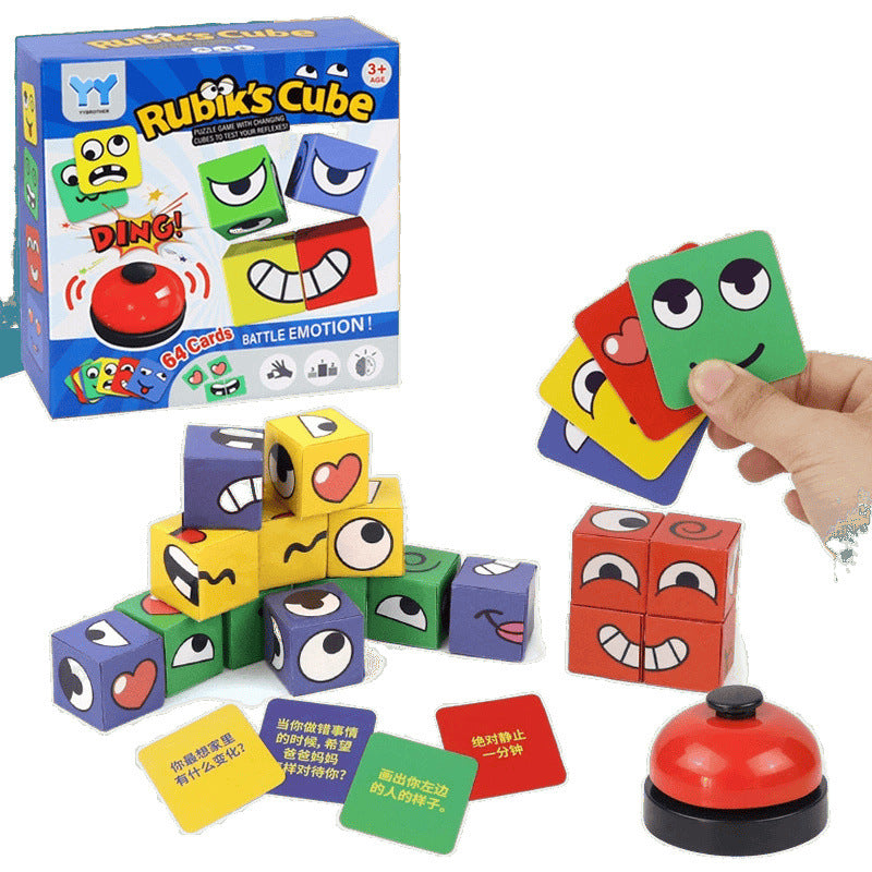 Face-changing Rubik's cube with bell, you cry and I laugh puzzle children's smiley face expression building block parent-child interactive toy puzzle type