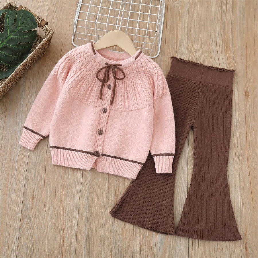 Dropshipping girls' knitted sweater two-piece set -  autumn/winter new collection - baby girl pants set