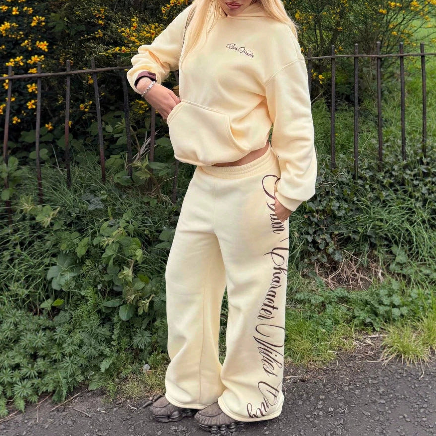 fashion cross-border women's hooded sweatshirt suit embroidered letters loose sports two-piece set