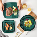 Nordic style creative green glaze ceramic steak plate - glossy green square/round plate - hotel-grade solid color salad plate
