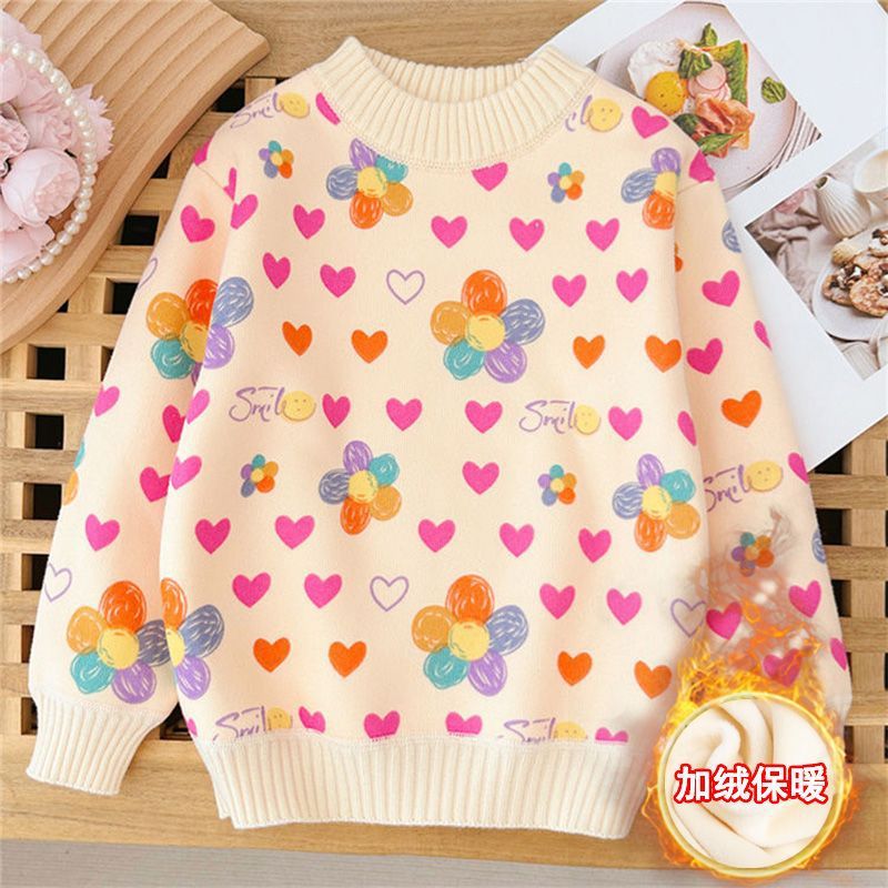 Girls' fall/winter thickened sweater - new  baby fleece-lined pullover knit top, stylish children's base layer