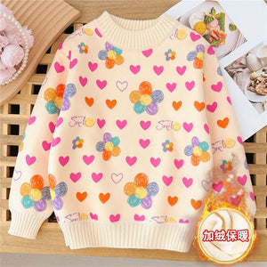 Girls' fall/winter thickened sweater - new  baby fleece-lined pullover knit top, stylish children's base layer