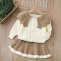 Girls' knitted sweater dress set - two-piece outfit, new autumn/winter  collection, handmade floral cardigan top and skirt set for little girls