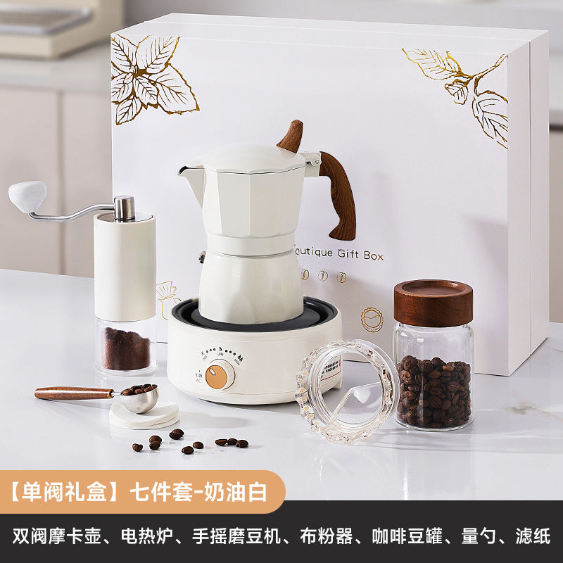 Double valve moka pot set coffee maker gift box set hand brew coffee utensils souvenir hand brew coffee gift