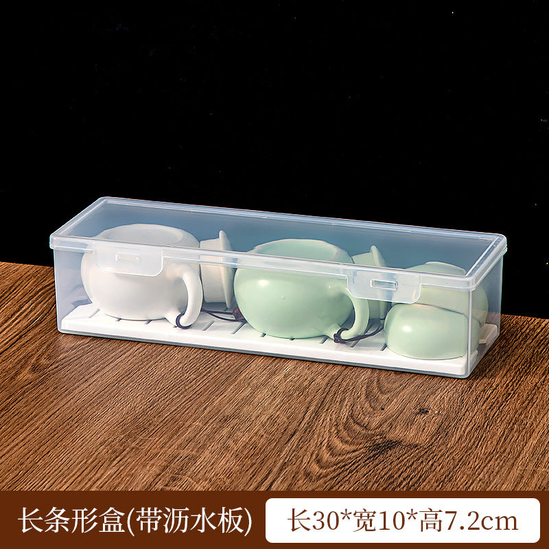 Plastic Kung Fu tea teacup tea set storage box with lid, dustproof and stackable multi-functional transparent desktop storage box