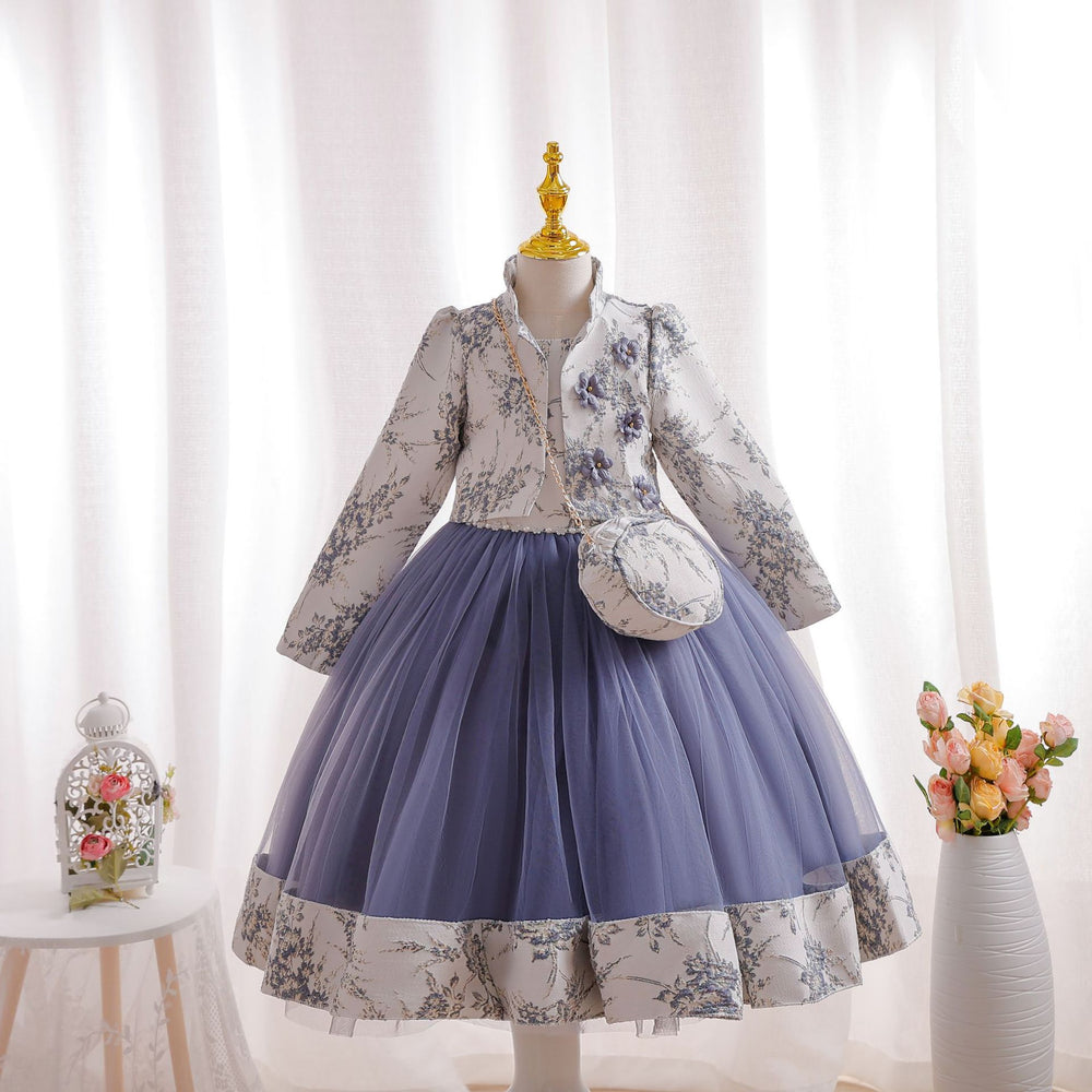 New children's formal wear set: gold thread wedding dress three-piece princess outfit for girls, perfect for piano recitals and special occasions