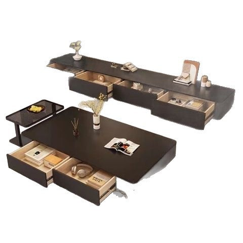 New sintered stone coffee table for living room, modern minimalist light luxury style, compact high-end tv stand with tempered glass top