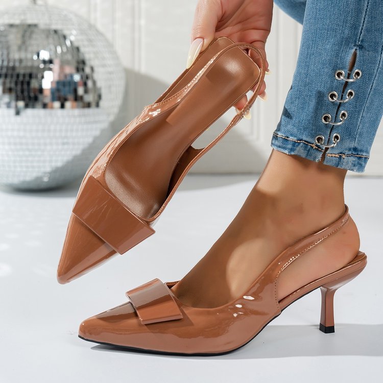 plus size high heels toe-cap sandals 2026 spring and summer new arrivalfashion style glossy shallow mouth back strap women's shoes