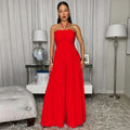 C7735 cross-border    new women's summer vacation style pleated wide-leg jumpsuit