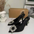 Za dtm2024springnew arrival thin heel flats black high heel pointed elegant tweed style mule shoes flats women