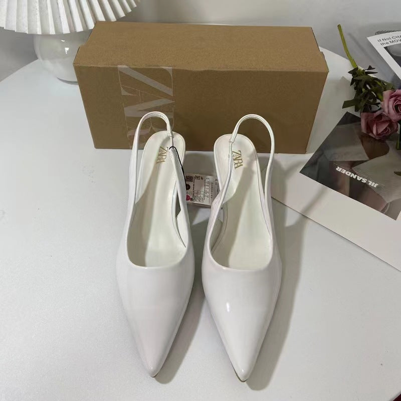 Za summer new women's shoes 2024 brown french chic open-back high heel mules low-mid heel pointed toe sandals