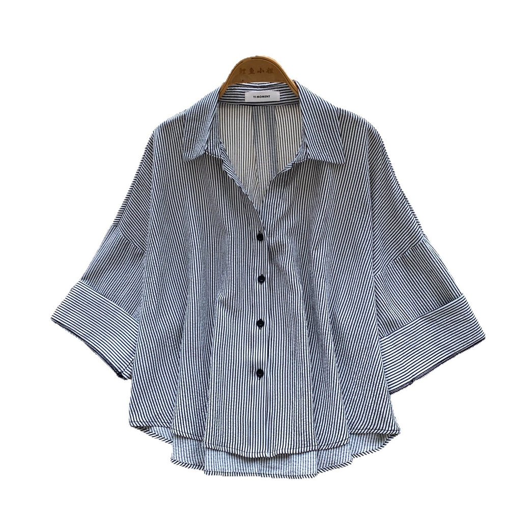 Korean style fashionable young lady shirt -  new arrival - versatile commute, casual, slimming long sleeve striped top for summer