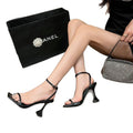 Square toe shoes thick heel high heel sandals beautiful wine glass heel 2025new arrivalsummeraw black one strap high heel shoes for women