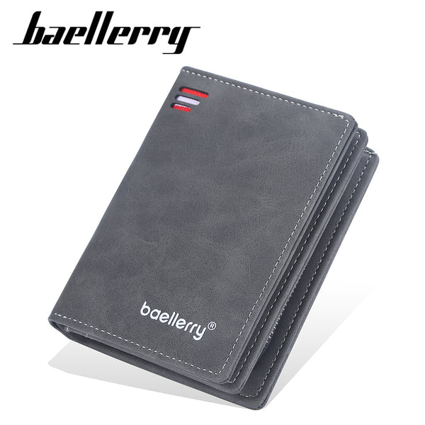 Baellerry new men's short wallet European and American multi-card change bag zipper buckle frosted leather wallet