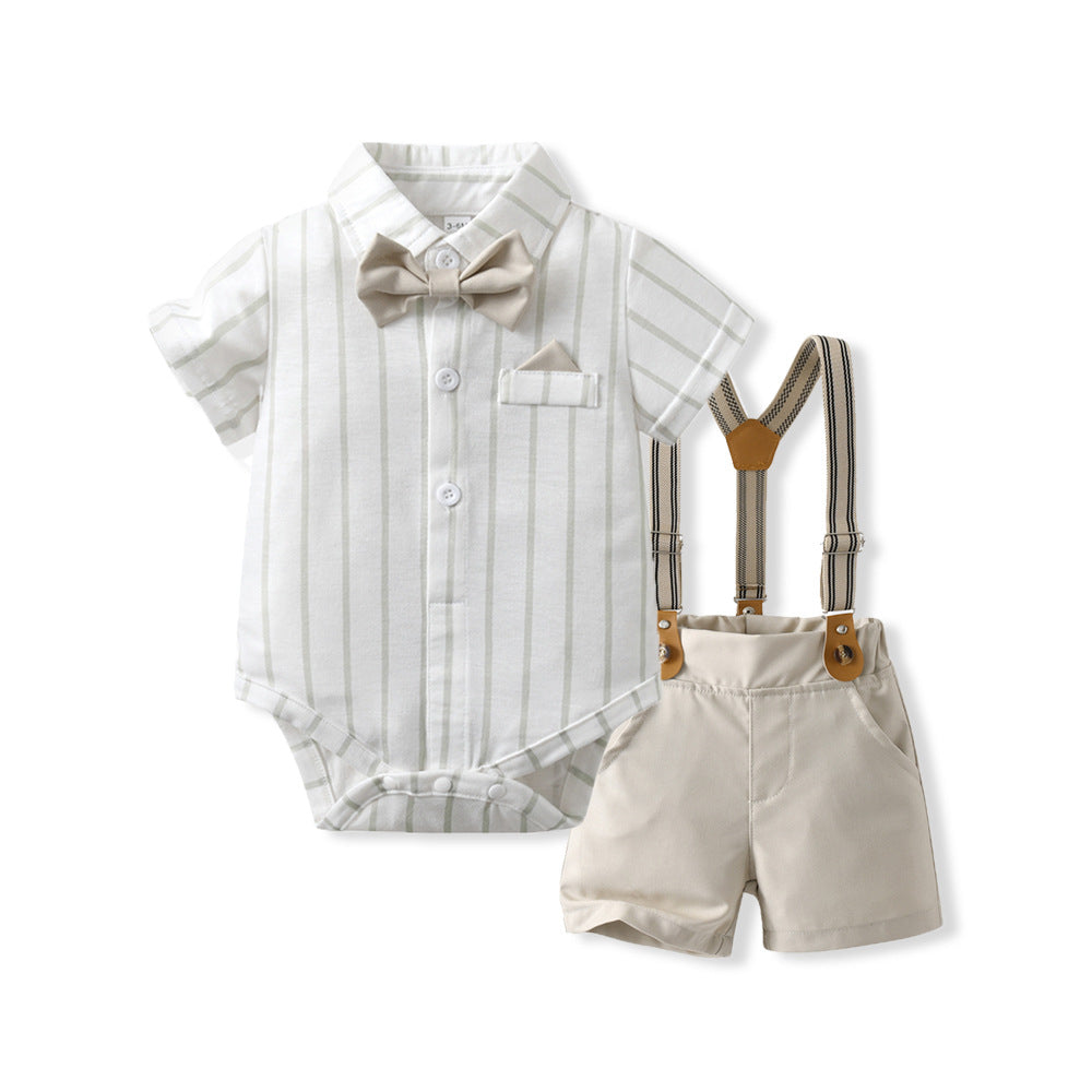 Boys' spring outfit set: stylish and unique, high-end collared shirt and overalls two-piece set for kids
