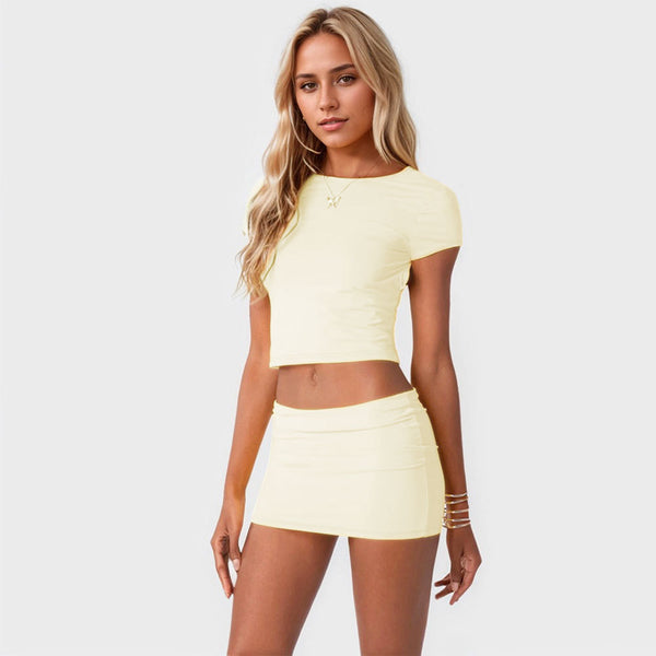 women's clothing European and American simple and sexy fashion suit summer halter top hip skirt two-piece set