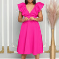 C8544plus sizeexport women's clothingsummernew arrivaldeep v neckhigh waist banquet dress a-line africandress