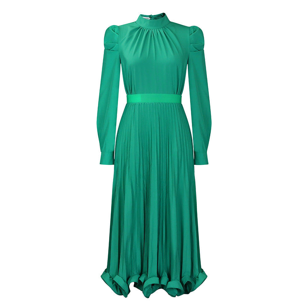 D3239 independent station fashion cross-border women's autumn puff sleeve tops pleated skirt two-piece set african suit