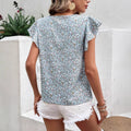 european and american women's clothing  summer round neck chiffon blouse - women's fashion trendy floral short sleeve top