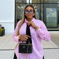 European and american cross-border women's fashion:  summer new arrivals - stylish, designer-inspired, unique striped, loose-fit long sleeve shirt top