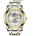 Business gold classic roman style watch stainless steel dual calendar non-mechanical waterproof quartz men's wristwatch - custom logo available