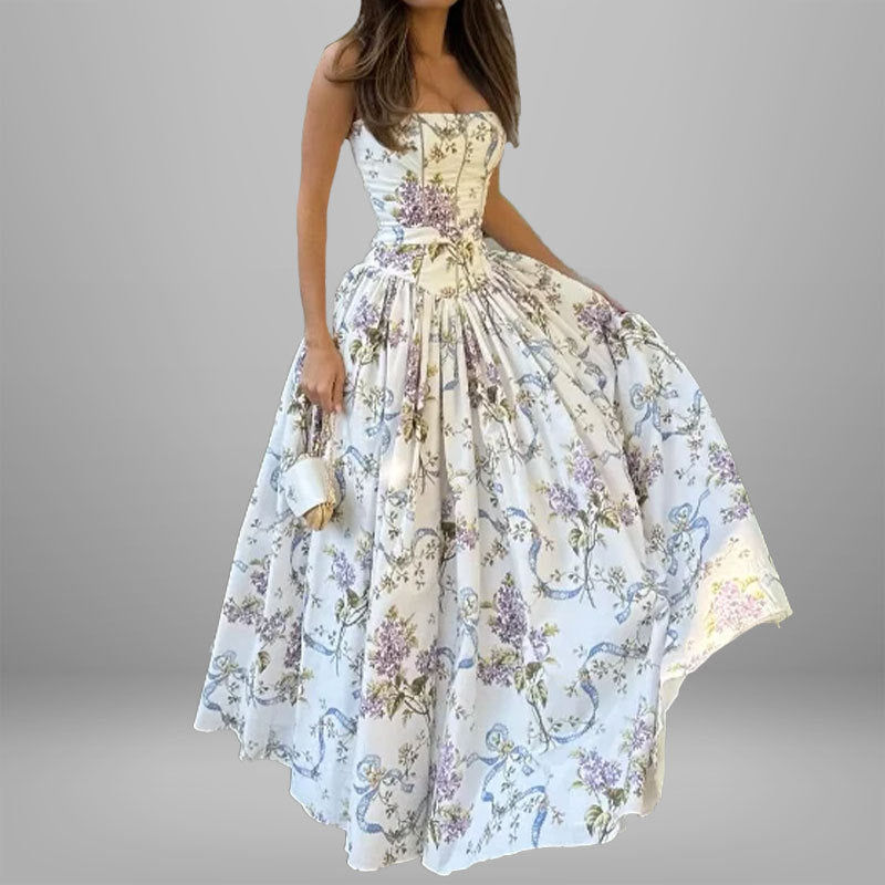 cross-border e-commerce women's fashion: european and american summer new arrivals - french style floral print square neck slip dress