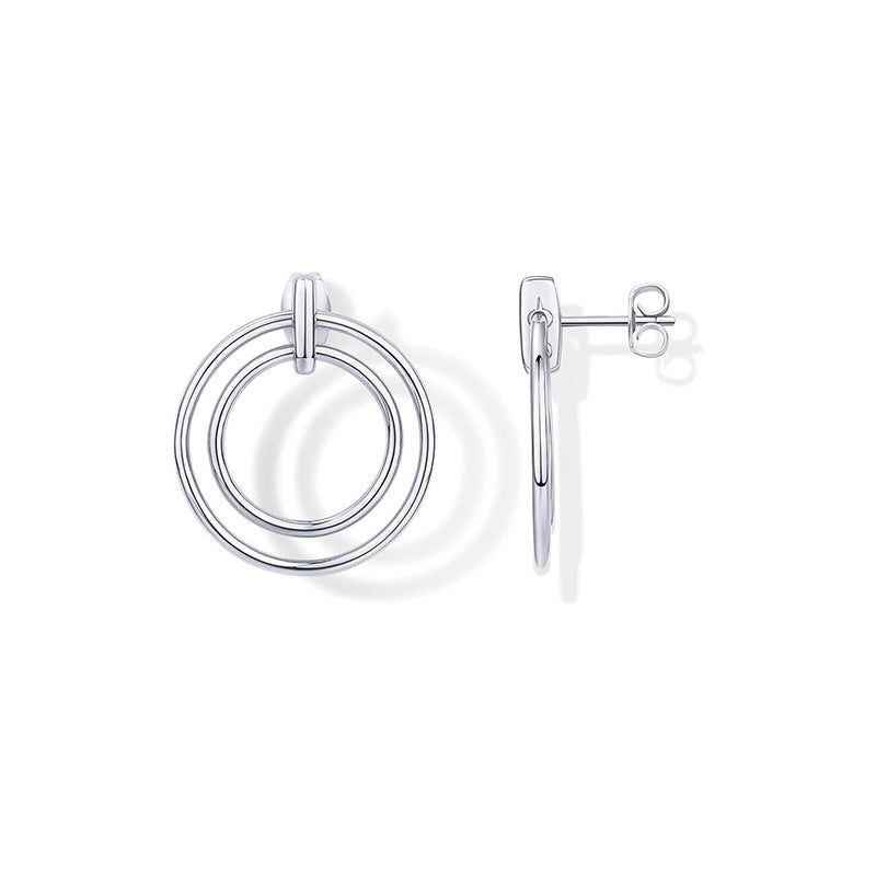 Amazon cross-border fashion minimalist commute double-clasp circle stud earrings - high-end double-layer women's earrings