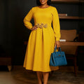 D602 women's foreign trade   autumn/winter new round neck long sleeve 3d floral skirt african dress