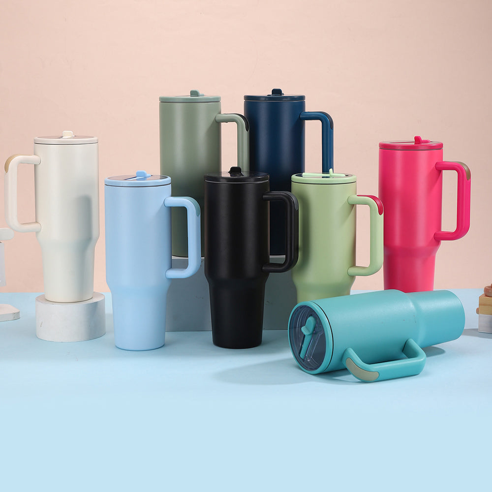 Custom 40oz fourth-generation handle ice tumbler, 304 stainless steel vacuum insulated cup, portable collapsible straw cup