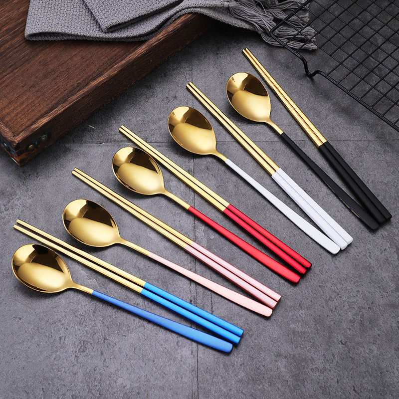 Daoqi 304 stainless steel portable tableware high value gift box spoon chopsticks two-piece set creative simple Korean tableware