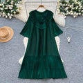 European and american niche style heavy beaded 3d floral flared sleeve dress - women's loose fit slimming a-line pleated maxi dress