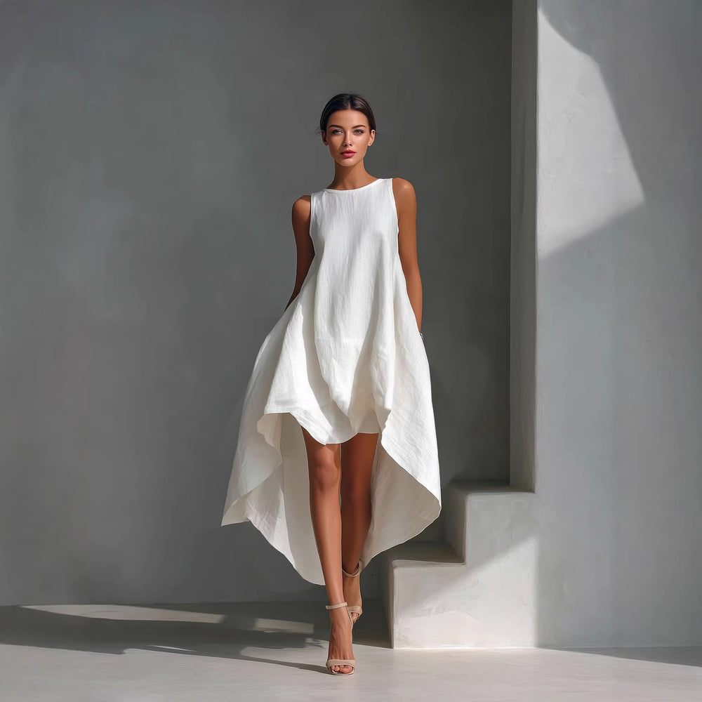 spring cotton linen asymmetrical sleeveless sundress for women - perfect for european and american  independent stores & vacation getaways