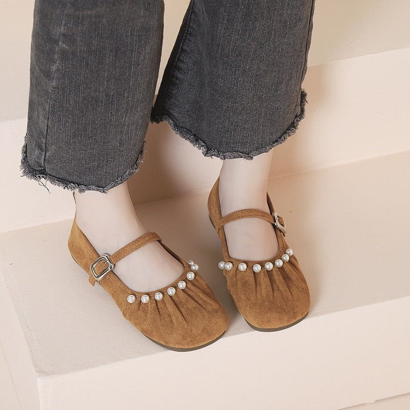 Plus sizefrench pearl mary jane shoes women springnew arrivalfairyplus sizesoft bottom ballet grandma flats