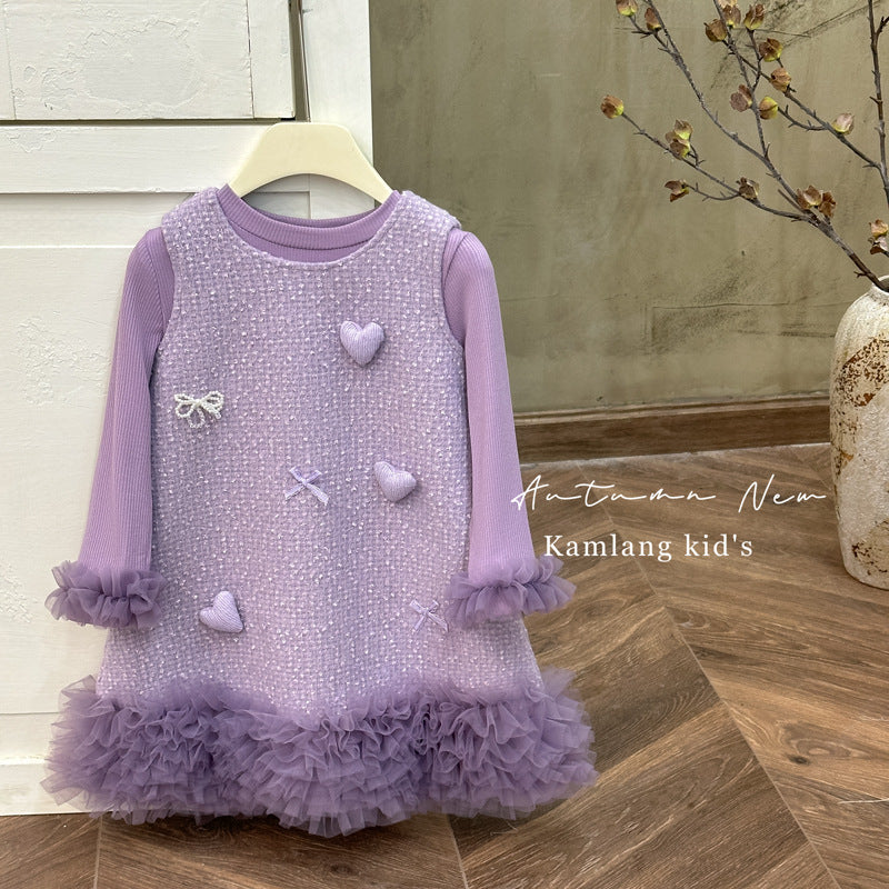 Girls' dress  autumn new collection: chanel-inspired outfit, korean style heart print tank dress, first birthday fairy princess dress