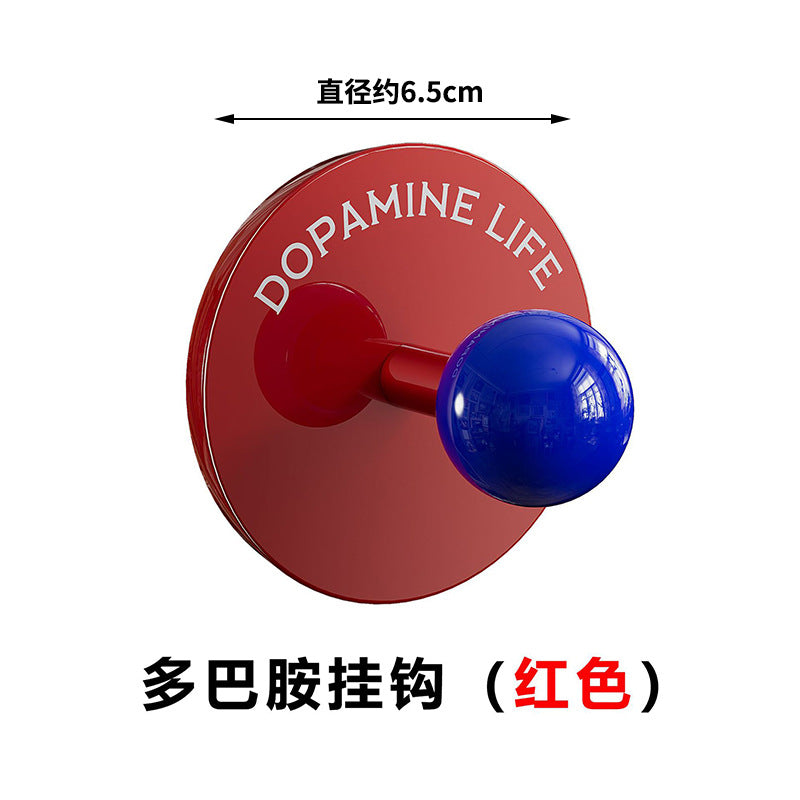Dopamine wall-mounted non-punching hook, round ball straight hook, super glue sticky rubber band, necklace, jewelry, bathroom storage rack.