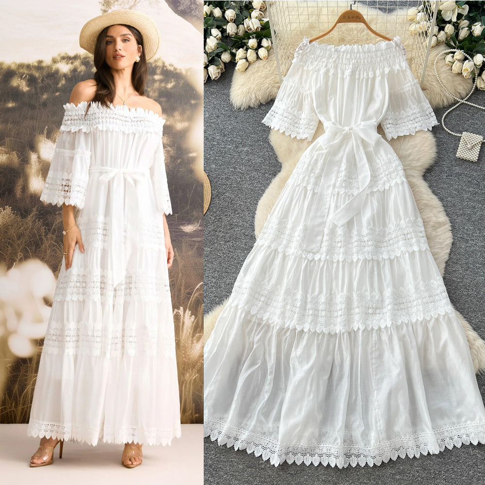 Frenchelegance one shoulder rufflesdress women's k-style short sleeve waist slimming lookelegant long skirt summer
