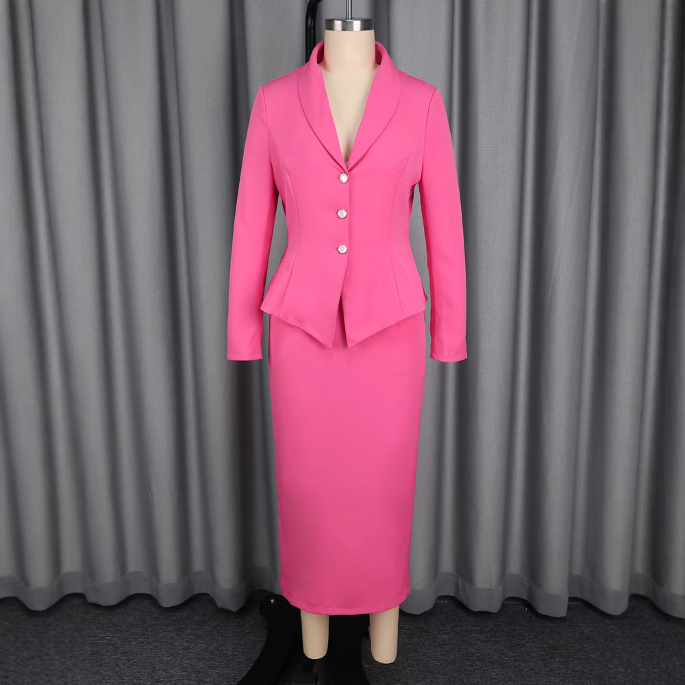 Fashionelegance suit suit deep v lapel slim tops matching hip cover skirt two-piece set
