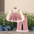 Girls'  spring new arrival set: kids' round neck long sleeve top with elastic waist lace pants - stylish baby spring/autumn outfit