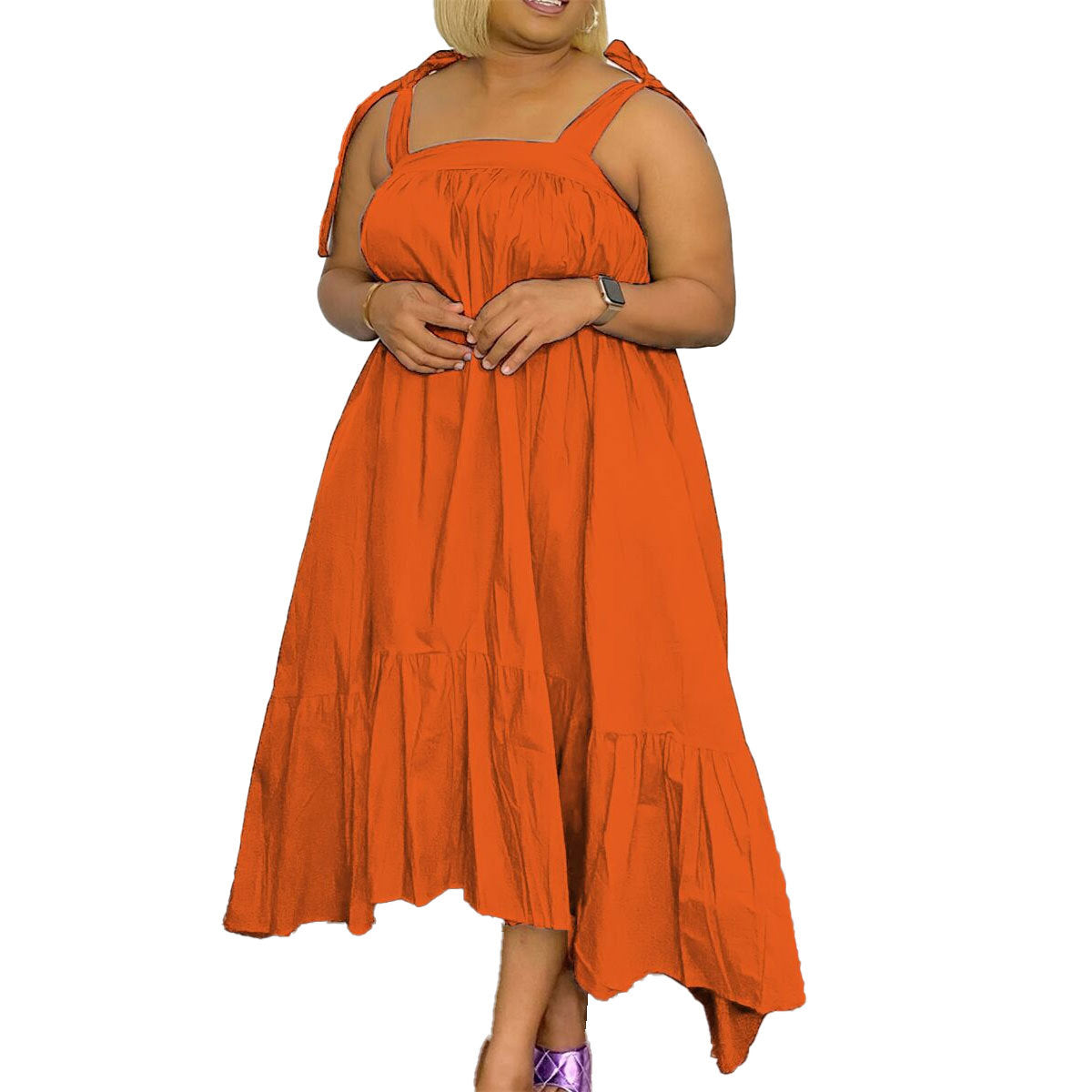 SRS10420 European and American, sexy large size solid color suspender dress