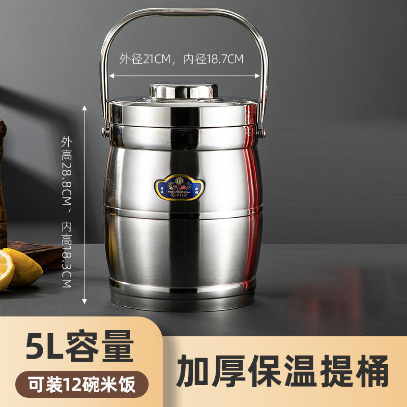 multi-layer insulated bucket commercial large-capacity stainless steel outdoor lunch box soup bucket satchel insulated rice bucket satchel pot