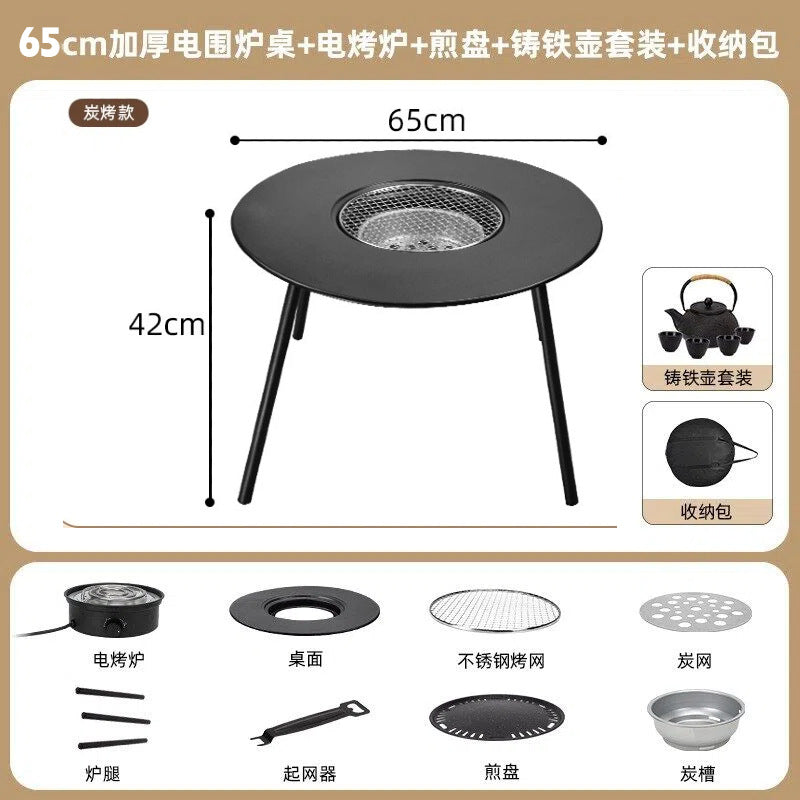 Outdoor bbq grill & tea brewing set - portable, detachable, smokeless patio bbq table - electric & charcoal dual-use grill