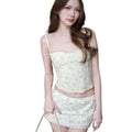 European and american women's clothing  summer new fashion sweet and fresh vacation style floral print cami top and mini skirt set