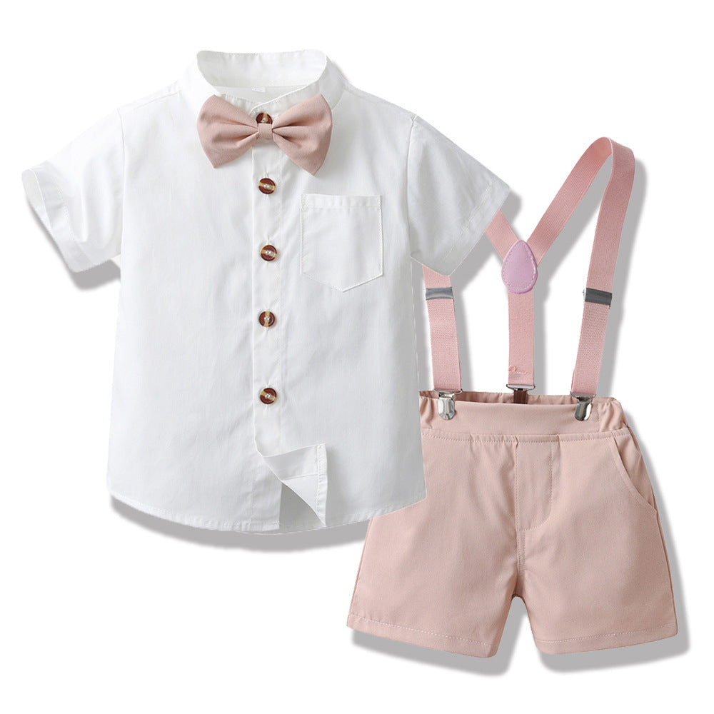 Newborn first birthday outfit, little gentleman set, children's day performance costume, short-sleeve boy's shirt, boy's suit