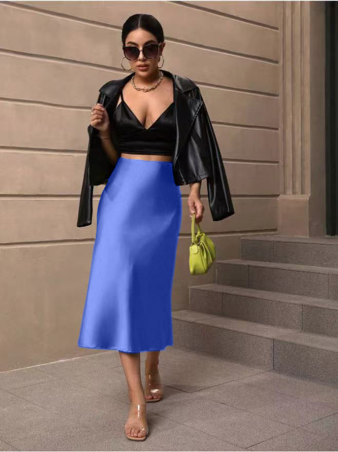Hip-covering fishtail skirt satin satin mid-length skirt spring and summer new arrivalfashion cross-border women's clothing manufacturer direct