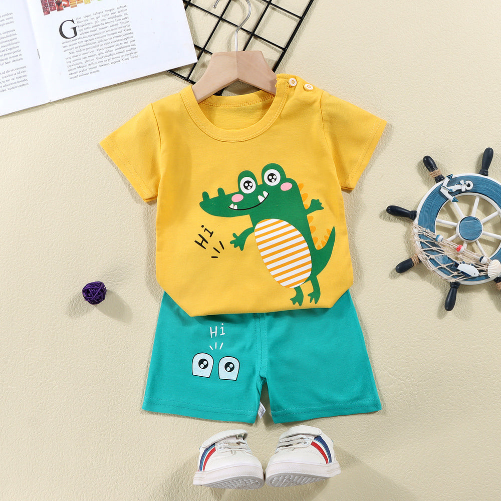 summer new arrival: 100% cotton kids' short-sleeve t-shirt and shorts set - korean style infant and toddler two-piece outfit